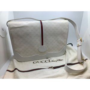 Rare Vtg Gucci White Monogram Red and Blue Stripe Crossbody Bag